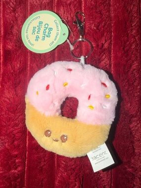 Pink & Tan Plush Donut Keychain/ Bagcharm